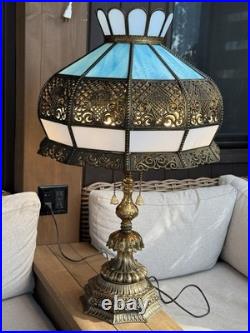 Vintage Hollywood Regency Ornate Blue Slag Glass Lamp