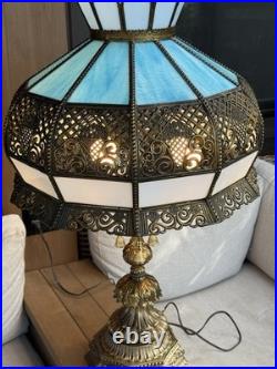 Vintage Hollywood Regency Ornate Blue Slag Glass Lamp