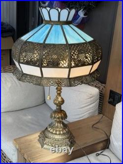 Vintage Hollywood Regency Ornate Blue Slag Glass Lamp
