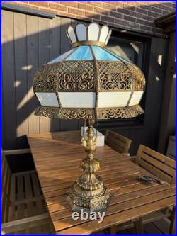Vintage Hollywood Regency Ornate Blue Slag Glass Lamp