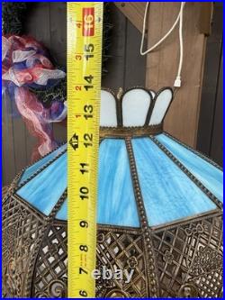 Vintage Hollywood Regency Ornate Blue Slag Glass Lamp