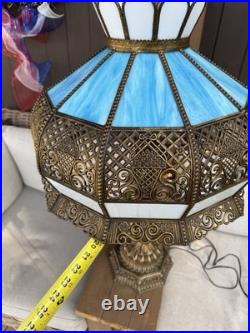 Vintage Hollywood Regency Ornate Blue Slag Glass Lamp