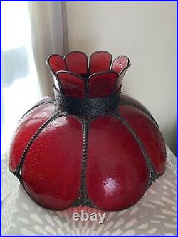 Vintage Hollywood Regency Panel Bent Slag Stained Glass Lamp Shade red tulip
