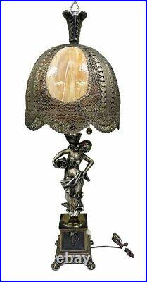 Vintage Hollywood Regency Woman Lady Goddess Slag Glass & Brass Table Lamp 37