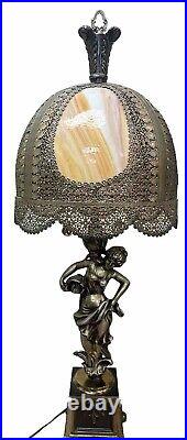 Vintage Hollywood Regency Woman Lady Goddess Slag Glass & Brass Table Lamp 37