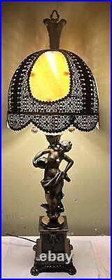 Vintage Hollywood Regency Woman Lady Goddess Slag Glass & Brass Table Lamp 37