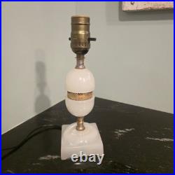 Vintage Houze Glass Co. Moonstone White Slag Glass Table Lamp Brass Accent PA