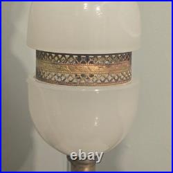 Vintage Houze Glass Co. Moonstone White Slag Glass Table Lamp Brass Accent PA