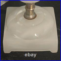Vintage Houze Glass Co. Moonstone White Slag Glass Table Lamp Brass Accent PA
