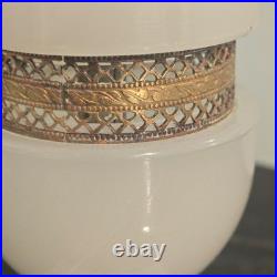Vintage Houze Glass Co. Moonstone White Slag Glass Table Lamp Brass Accent PA