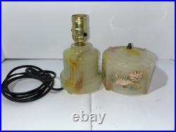 Vintage Houze Glass Co Slag Glass Table Lamp With Animals Marbled Slag Antique