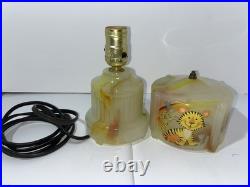 Vintage Houze Glass Co Slag Glass Table Lamp With Animals Marbled Slag Antique