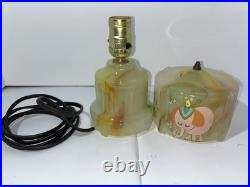 Vintage Houze Glass Co Slag Glass Table Lamp With Animals Marbled Slag Antique
