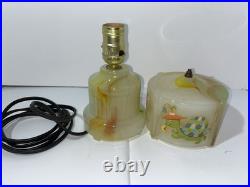Vintage Houze Glass Co Slag Glass Table Lamp With Animals Marbled Slag Antique