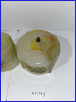 Vintage Houze Glass Co Slag Glass Table Lamp With Animals Marbled Slag Antique