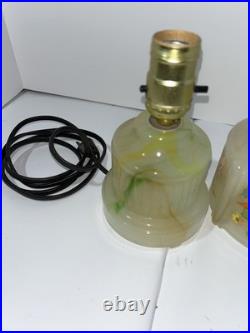 Vintage Houze Glass Co Slag Glass Table Lamp With Animals Marbled Slag Antique