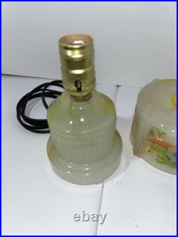 Vintage Houze Glass Co Slag Glass Table Lamp With Animals Marbled Slag Antique