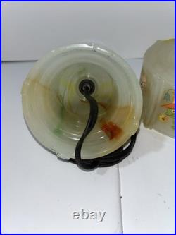 Vintage Houze Glass Co Slag Glass Table Lamp With Animals Marbled Slag Antique
