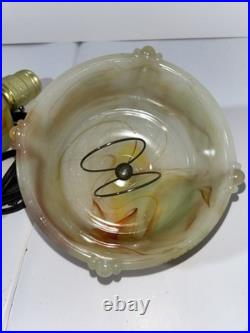 Vintage Houze Glass Co Slag Glass Table Lamp With Animals Marbled Slag Antique