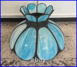 Vintage Italian Slag Glass Lamp Shade 17 across, 5.5 bar circle Top. Blue