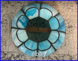 Vintage Italian Slag Glass Lamp Shade 17 across, 5.5 bar circle Top. Blue