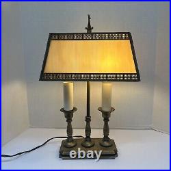 Vintage L & L Brass Bouillotte Slag Glass Table Lamp 17 Vintage L & L Brass Bouillotte Slag Glass Table Lamp 17