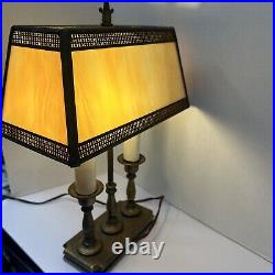 Vintage L & L Brass Bouillotte Slag Glass Table Lamp 17 Vintage L & L Brass Bouillotte Slag Glass Table Lamp 17