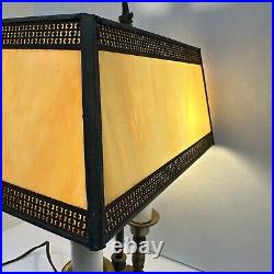 Vintage L & L Brass Bouillotte Slag Glass Table Lamp 17 Vintage L & L Brass Bouillotte Slag Glass Table Lamp 17