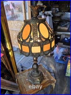 Vintage L&L WMC LOEVSKY & LOEVSKY METAL Lamp Base & Slag Glass Shade Ex++