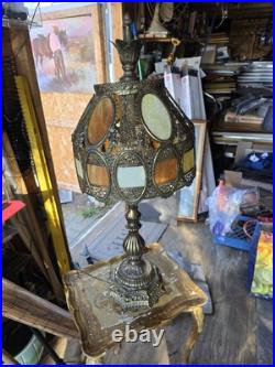Vintage L&L WMC LOEVSKY & LOEVSKY METAL Lamp Base & Slag Glass Shade Ex++