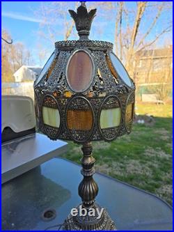 Vintage L&L WMC LOEVSKY & LOEVSKY METAL Lamp Base & Slag Glass Shade Ex++