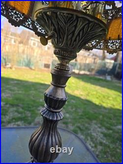 Vintage L&L WMC LOEVSKY & LOEVSKY METAL Lamp Base & Slag Glass Shade Ex++
