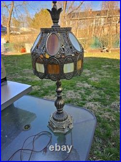 Vintage L&L WMC LOEVSKY & LOEVSKY METAL Lamp Base & Slag Glass Shade Ex++