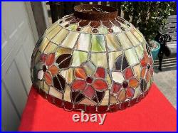 Vintage Large Leaded Stained Slag Glass Hanging Floral Lampshade