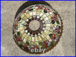 Vintage Large Leaded Stained Slag Glass Hanging Floral Lampshade