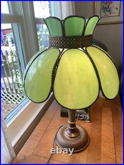 Vintage Large Slag Glass Table Lamp 8 Panel