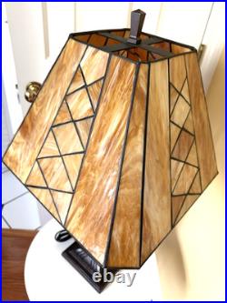 Vintage Leaded Carmel -Brown Slag Stained Glass Shade Heavy Duty Table Lamp NICE