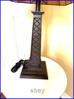 Vintage Leaded Carmel -Brown Slag Stained Glass Shade Heavy Duty Table Lamp NICE