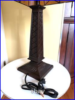 Vintage Leaded Carmel -Brown Slag Stained Glass Shade Heavy Duty Table Lamp NICE