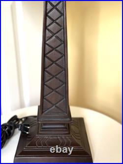 Vintage Leaded Carmel -Brown Slag Stained Glass Shade Heavy Duty Table Lamp NICE