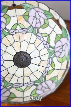 Vintage Leaded Stained Glass Floral Lamp Light Shade Slag Glass