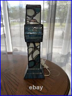 Vintage Leaded Stained Slag Glass Cross Crucifix Table Lamp Light
