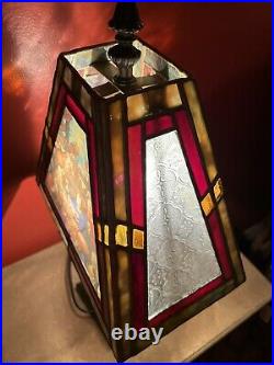 Vintage Leaded Stained Slag Glass Table Lamp Christian Gift