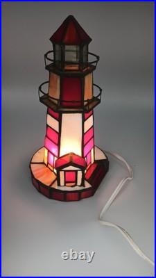 Vintage Light House Lamp Stained Glass Slag Tiffany Style Night Light 11in Tall Vintage Light House Lamp Stained Glass Slag Tiffany Style Night Light 11in Tall