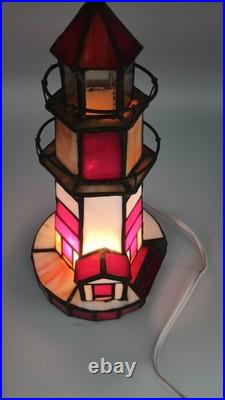 Vintage Light House Lamp Stained Glass Slag Tiffany Style Night Light 11in Tall Vintage Light House Lamp Stained Glass Slag Tiffany Style Night Light 11in Tall