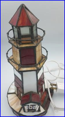Vintage Light House Lamp Stained Glass Slag Tiffany Style Night Light 11in Tall Vintage Light House Lamp Stained Glass Slag Tiffany Style Night Light 11in Tall