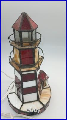 Vintage Light House Lamp Stained Glass Slag Tiffany Style Night Light 11in Tall Vintage Light House Lamp Stained Glass Slag Tiffany Style Night Light 11in Tall