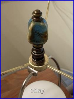 Vintage Lighthouse Style Base Metal Table Lamp with Ornate Slag Glass 1920's