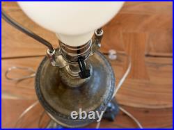 Vintage Lighthouse Style Base Metal Table Lamp with Ornate Slag Glass 1920's Vintage Lighthouse Style Base Metal Table Lamp with Ornate Slag Glass 1920's