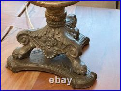 Vintage Lighthouse Style Base Metal Table Lamp with Ornate Slag Glass 1920's